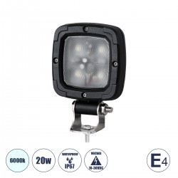 GloboStar® 85427 E4 Mark Vehicle & Forklift Work Lights - Φώτα Εργασίας για Οχήματα Περονοφόρα - Κλάρκ LED 20W DC 10-30V Αδιάβροχο IP67 Ψυχρό Λευκό 6000K Μ14 x Π9.5 x Υ3cm