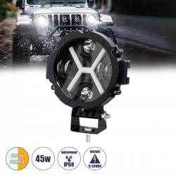 GloboStar® 85416 Vehicle & JEEP Work Lights - Φώτα Εργασίας για Οχήματα και JEEP με X Light DRL & Φλας LED High Power 45W 4500lm DC 9-36V Αδιάβροχo IP68 Πορτοκαλί & Ψυχρό Λευκό 6000K M17.5 x Π8.5 x Υ20cm