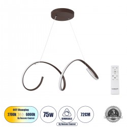 GloboStar® SPIRALE 61287 Κρεμαστό Φωτιστικό Οροφής Design LED CCT 75W 8400lm 300° AC 220-240V - Εναλλαγή Φωτισμού μέσω Τηλεχειριστηρίου All In One Ψυχρό 6000k+Φυσικό 4500k+Θερμό 2700k Dimmable Μ72 x Π25 x Υ30cm - Καφέ - 3 Years Warranty