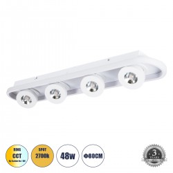 GloboStar® NESPO 61215 Φωτιστικό Οροφής Linear Design LED CCT με Κινούμενα Σποτ LED Spot Downlight 48W 5376lm 360° & 45° AC 220-240V - Εναλλαγή Φωτισμού μέσω Διακόπτη On/Off All In One Ψυχρό 6000k+Φυσικό 4500k+Θερμό 2700k Μ80 x Π13 x Υ6.5cm - Λευκό