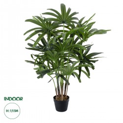 GloboStar® Artificial Garden BROADLEAF LADY PALM TREE 20386 Τεχνητό Διακοσμητικό Φυτό Πλατύφυλλος Φοίνικας Μπαμπού Υ120cm