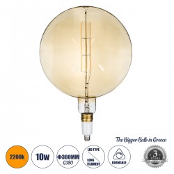 GloboStar® 99030 Λάμπα LED Long Filament E27 G380 ORBITAL Γλόμπος 10W 800lm 360° AC 220-240V IP20 Φ38 x Υ55cm Ultra Θερμό Λευκό 2200K με Μελί Γυαλί - Dimmable - 3 Years Warranty - The Bigger Bulb in Greece