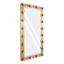 GloboStar® MAKEUP MIRROR-160x80-1 Μοντέρνος Καθρέπτης Μακιγιάζ με Πλαίσιο Φυσικού Ξύλου με Διακόπτη On/Off 20 x E27 AC220-240V - Μ80 x Π7 x Υ160cm - Μπεζ Δρυς