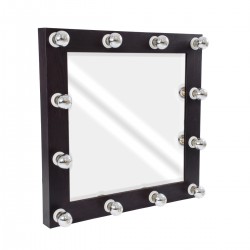 GloboStar® MAKEUP MIRROR-80x80-2 Μοντέρνος Καθρέπτης Μακιγιάζ με Πλαίσιο Φυσικού Ξύλου με Διακόπτη On/Off 12 x E27 AC220-240V - Μ80 x Π7 x Υ80cm - Καφέ Wenge