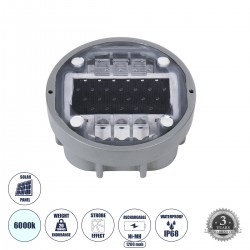 GloboStar® ROADER 60367 Professional LED Strobe Αυτόνομος Ηλιακός Χωνευτός Ανακλαστήρας Οδοστρώματος με Ενσωματωμένο Φωτοβολταϊκό Panel 2.5V 220mA & Επαναφορτιζόμενη Μπαταρία Ni-MH 1.2V 1200mAh - Αδιάβροχο IP68 - Ψυχρό Λευκό 6000K - Max Pass Load 20 Τ