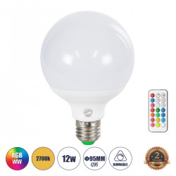 GloboStar® 76071 Λάμπα LED E27 G95 Γλόμπος 12W 780lm 260° AC 220-240V IP20 Φ9.5 x Υ14cm - Εναλλαγή Φωτισμού μέσω Τηλεχειριστηρίου - Πολύχρωμο RGB+WW - 2 Years Warranty