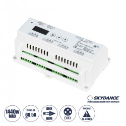 GloboStar® 71449 D12 SKYDANCE DC DMX & RDM Dimmer Din Rail Ράγας High Speed Controller / Decoder / Master 12 Καναλιών DC 12-24V 12 x 5A 120W - Max 60.5A 1440W - IP20 Μ15.5 x Π9 x Υ6cm - 5 Years Warranty