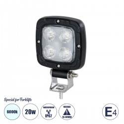 GloboStar® 85399 E4 Mark Vehicle & Forklift Work Lights - Φώτα Εργασίας για Οχήματα Περονοφόρα - Κλάρκ LED 20W DC 10-80V Αδιάβροχο IP67 Ψυχρό Λευκό 6000K Μ11 x Π11 x Υ5cm