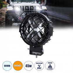 GloboStar® 85438 Vehicle & JEEP Work Lights - Φώτα Εργασίας για Οχήματα και JEEP με X Light DRL & Φλας LED High Power 45W DC 9-36V Αδιάβροχo IP67 Πορτοκαλί & Ψυχρό Λευκό 6000K M17 x Π8 x Υ21cm