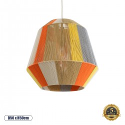 GloboStar® SALERNO 02289 Boho Κρεμαστό Φωτιστικό Πλέγμα Μονόφωτο 1 x E27 IP20 Πολύχρωμο Σχοινί - Μ50 x Π50 x Υ50cm