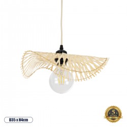 GloboStar® MELEMELE 01839 Boho Κρεμαστό Φωτιστικό Πλέγμα Μονόφωτο 1 x E27 IP20 Μπεζ Ξύλο - Μ35 x Π35 x Υ4cm