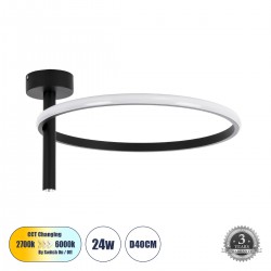 GloboStar® VERONA 61220 Φωτιστικό Οροφής Δαχτυλίδι-Κύκλος LED CCT 24W 2688lm 360° AC 220-240V - Εναλλαγή Φωτισμού μέσω Διακόπτη On/Off All In One Ψυχρό 6000k+Φυσικό 4500k+Θερμό 2700k Φ40 x Υ23cm - Μαύρο - 3 Χρόνια Εγγύηση