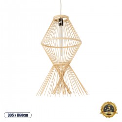 GloboStar® YOSHI 01928 Boho Κρεμαστό Φωτιστικό Πλέγμα Μονόφωτο 1 x E27 IP20 Μπεζ Ξύλο - Μ35 x Π35 x Υ60cm