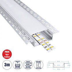 GloboStar® PLASTERBOARD-PROFILE 70862-3M Προφίλ Αλουμινίου - Βάση & Ψύκτρα Ταινίας LED με Λευκό Γαλακτερό Κάλυμμα - Χωνευτή Χρήση σε Γυψοσανίδα - Trimless - Πατητό Κάλυμμα - Ασημί - 3 Μέτρα - Πακέτο 5 Τεμαχίων - Μ300 x Π8.8 x Υ2cm