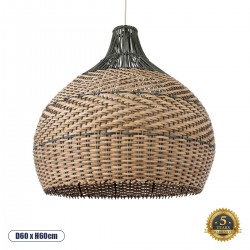 GloboStar® SEYCHELLES 01949 Boho Κρεμαστό Φωτιστικό Καμπάνα Μονόφωτο 1 x E27 IP20 Μπεζ, Καφέ & Χακί Ξύλο - Μ60 x Π60 x Υ60cm