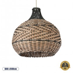 GloboStar® SEYCHELLES 01948 Boho Κρεμαστό Φωτιστικό Καμπάνα Μονόφωτο 1 x E27 IP20 Μπεζ, Χακί & Καφέ Ξύλο - Μ40 x Π40 x Υ40cm