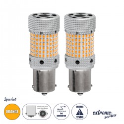 GloboStar® 1156 - BA15S - P21W 81477-B Λάμπες Αυτοκινήτου LED  3rd Generation Can-Bus Extreme Series 150xSMD2016 28W 2240lm 360° DC 12-16V IP20 Φ2.1 x Υ5.5cm Πορτοκαλί - Σετ 2 Τεμαχίων σε Box