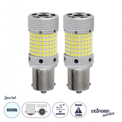 GloboStar® 1156 - BA15S - P21W 81476-B Λάμπες Αυτοκινήτου LED  3rd Generation Can-Bus Extreme Series 150xSMD2016 28W 3360lm 360° DC 12-16V IP20 Φ2.1 x Υ5.5cm Ψυχρό Λευκό 6000K - Σετ 2 Τεμαχίων σε Box