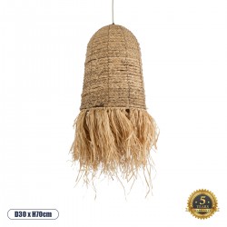 GloboStar® PORTOFERRAIO 02170 Boho Κρεμαστό Φωτιστικό Πλέγμα Μονόφωτο 1 x E27 IP20 Μπεζ Ράφια - Μ30 x Π30 x Υ70cm