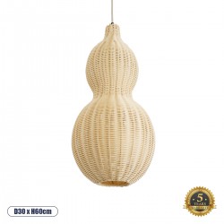 GloboStar® KINGSTOWN 02168 Boho Κρεμαστό Φωτιστικό Πλέγμα Μονόφωτο 1 x E27 IP20 Μπεζ Ξύλο - Μ30 x Π30 x Υ60cm