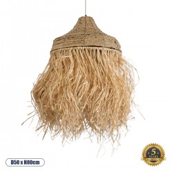 GloboStar® PORTOFERRAIO 02185 Boho Κρεμαστό Φωτιστικό Πλέγμα Μονόφωτο 1 x E27 IP20 Μπεζ Ράφια - Μ50 x Π50 x Υ80cm