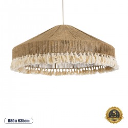 GloboStar® PUERTORICO 02099 Boho Κρεμαστό Φωτιστικό Καμπάνα Τριφωτο 3 x E27 IP20 Μπεζ & Λευκό Σχοινί - Μ80 x Π80 x Υ35cm