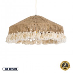 GloboStar® PUERTORICO 02098 Boho Κρεμαστό Φωτιστικό Καμπάνα Μονόφωτο 1 x E27 IP20 Μπεζ & Λευκό Σχοινί - Μ50 x Π50 x Υ25cm