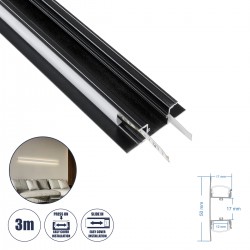 GloboStar® SURFACE-PROFILE 70845-3M Προφίλ Αλουμινίου - Βάση & Ψύκτρα Ταινίας LED με Λευκό Γαλακτερό Κάλυμμα - Επιφανειακή Χρήση Δημιουργίας Κρυφού Φωτισμού Πάνω/Κάτω - Πατητό Κάλυμμα - Μαύρο - 3 Μέτρα - Μ300 x Π5 x Υ1.7cm