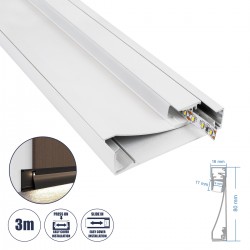 GloboStar® SKIRTINGBOARD-PROFILE 70851-3M Προφίλ Αλουμινίου - Βάση & Ψύκτρα Ταινίας LED με Λευκό Γαλακτερό Κάλυμμα - Επιφανειακή Χρήση για Περβάζι - Πατητό Κάλυμμα - Λευκό - 3 Μέτρα - Μ300 x Π1.6 x Υ8cm