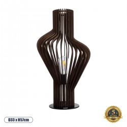 GloboStar® MIHIRO 02177 Boho Επιτραπέζιο Φωτιστικό Μονόφωτο 1 x E27 AC220-240V IP20 - Φ33 x Υ57cm - Καφέ Σκούρο Ξύλινο με Μαύρη Μεταλλική Βάση Πλέγμα