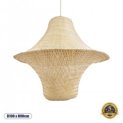 GloboStar® JUNIPER 02047 Boho Κρεμαστό Φωτιστικό Καμπάνα Μονόφωτο 1 x E27 IP20 Μπεζ Ξύλο - Μ100 x Π100 x Υ90cm