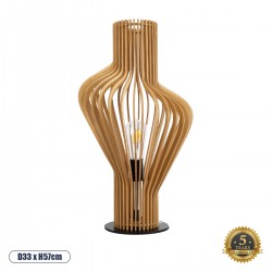 GloboStar® MIHIRO 02176 Boho Επιτραπέζιο Φωτιστικό Μονόφωτο 1 x E27 AC220-240V IP20 - Φ33 x Υ57cm - Καφέ Ξύλινο με Μαύρη Μεταλλική Βάση Πλέγμα