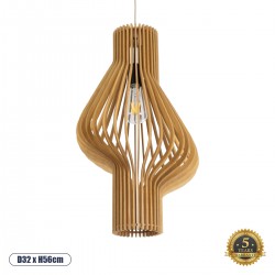 GloboStar® MIHIRO 02172 Boho Κρεμαστό Φωτιστικό Πλέγμα Μονόφωτο 1 x E27 IP20 Μπεζ Ξύλο - Μ32 x Π32 x Υ56cm