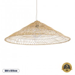 GloboStar® KAIA 02347 Boho Κρεμαστό Φωτιστικό Καμπάνα Μονόφωτο 1 x E27 IP20 Μπεζ Ξύλο - Μ80 x Π80 x Υ26cm