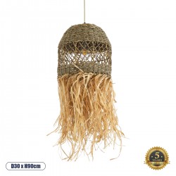 GloboStar® SAINTLUCIA 02160 Boho Κρεμαστό Φωτιστικό Πλέγμα Μονόφωτο 1 x E27 IP20 Καφέ Ράφια - Μ30 x Π30 x Υ90cm