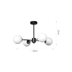 InLight Κρεμαστό φωτιστικό από μαύρο μέταλλο και λευκή οπαλίνα 4XG9 D:50cm (5016-4)