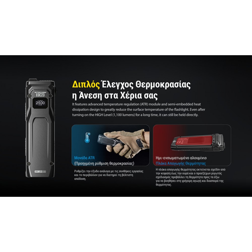 ΦΑΚΟΣ LED NITECORE EDC23 UHI LED, 2500Lumens, Strobe Ready