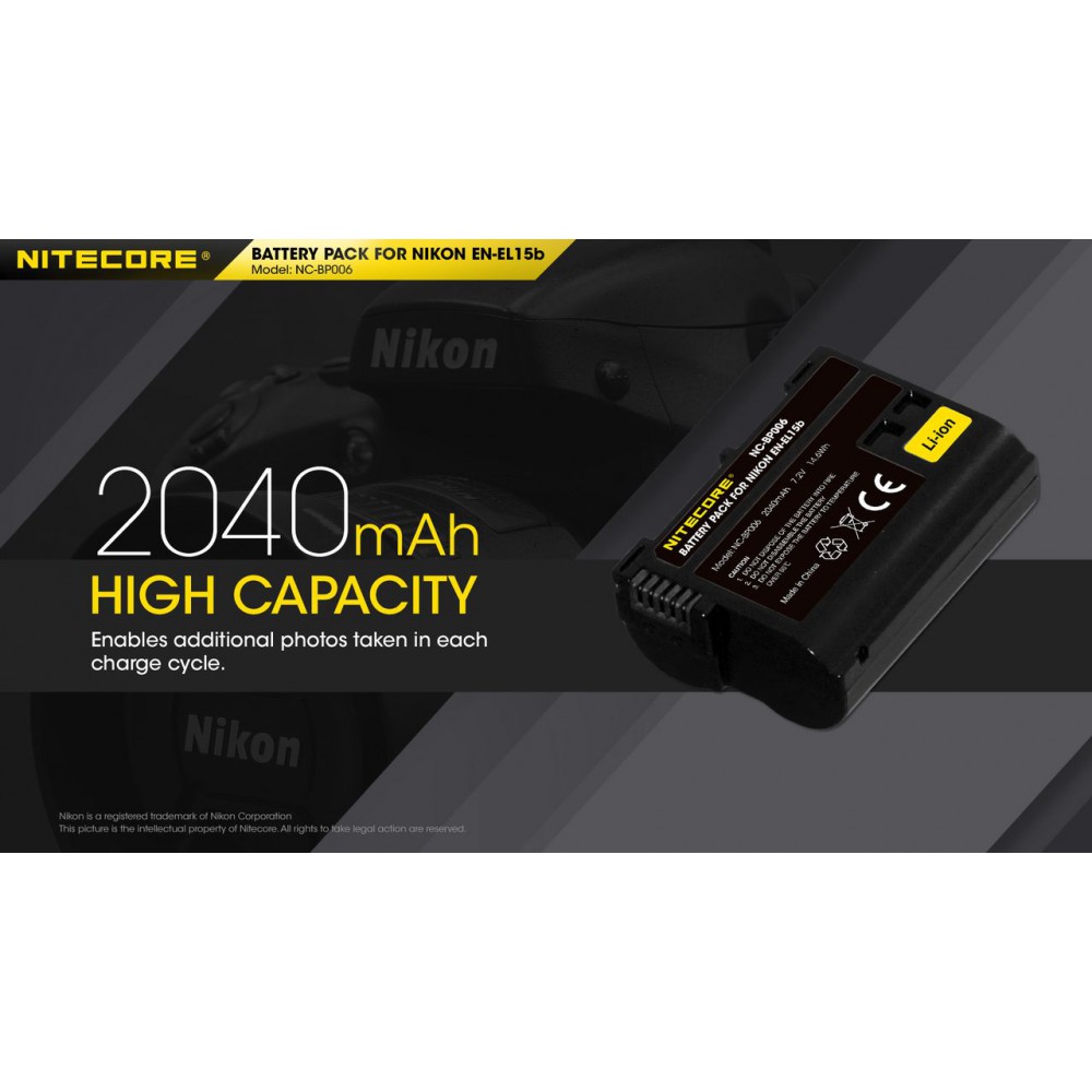 ΜΠΑΤΑΡΙΑ NITECORE for Nikon EN-EL15b, 7.2V , 2040mAh, 14.6Wh