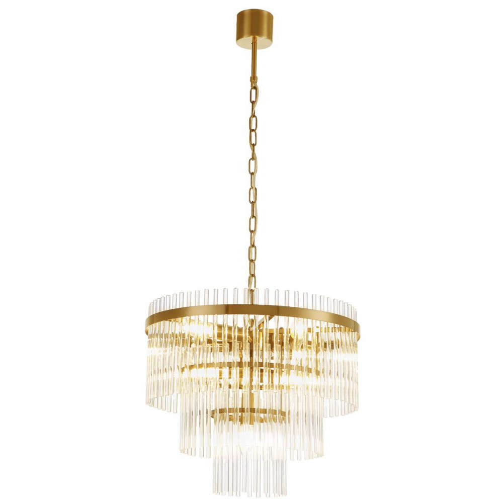 Κρεμαστό Φωτιστικό Από Γυαλί Διάφανο-Χρυσό 7x E14 Sabrina - Viokef