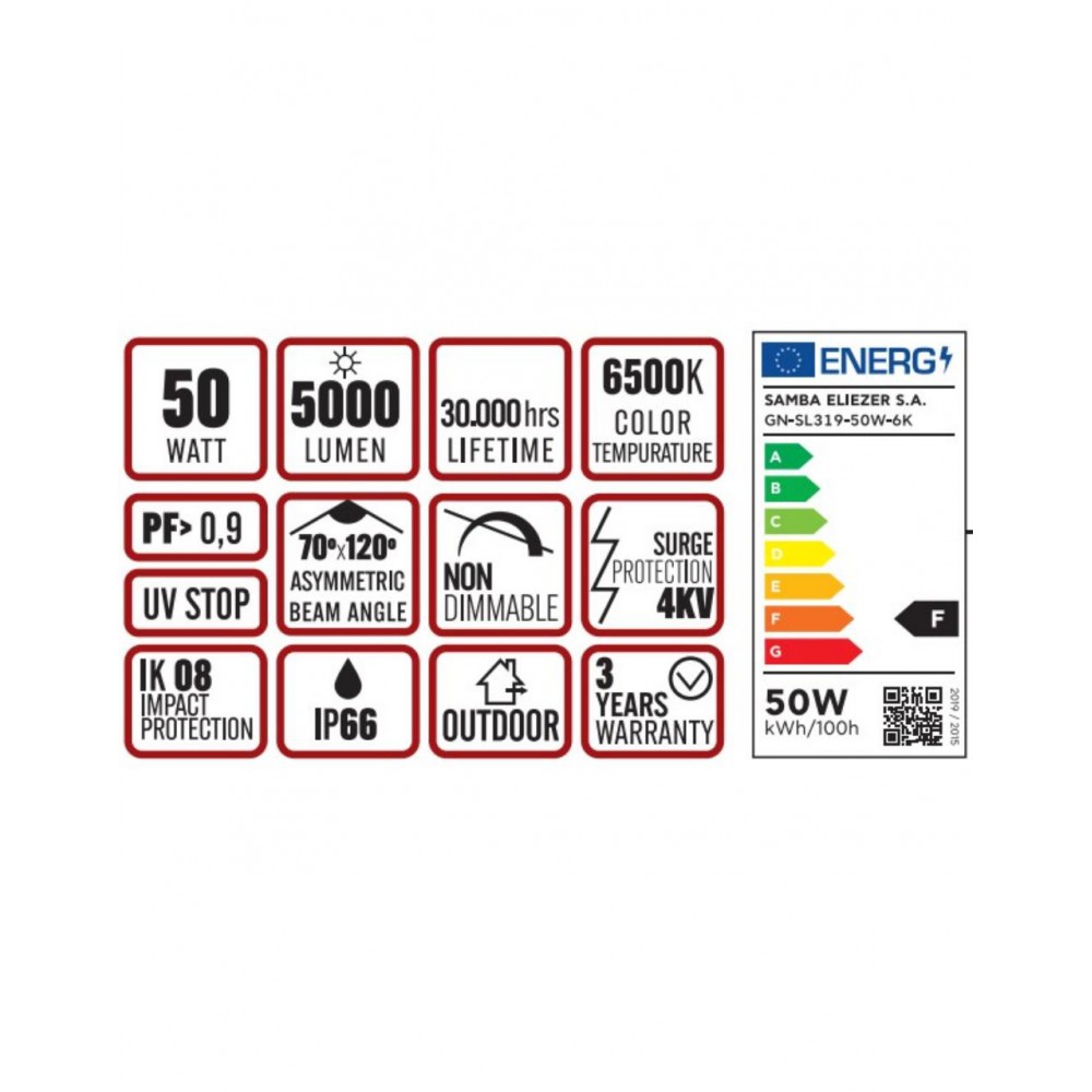ΦΩΤΙΣΤΙΚΟ ΔΡΟΜΟΥ LED SMD DOB 50W 6500K 180-265V 5000lm 70°x140 IP66 ΑΝΘΡΑΚΙ UNIVERSE