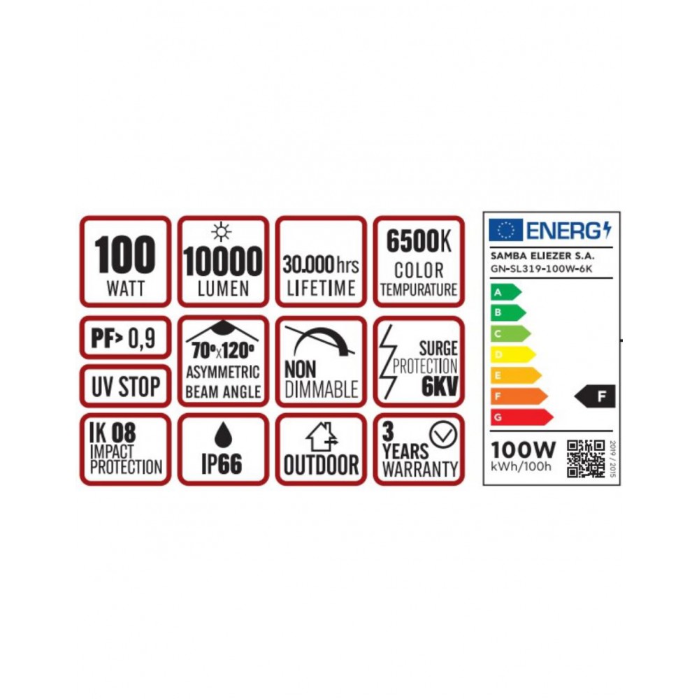ΦΩΤΙΣΤΙΚΟ ΔΡΟΜΟΥ LED SMD DOB 100W 6500K 180-265V 10000lm 70°x140 IP66 ΑΝΘΡΑΚΙ UNIVERSE