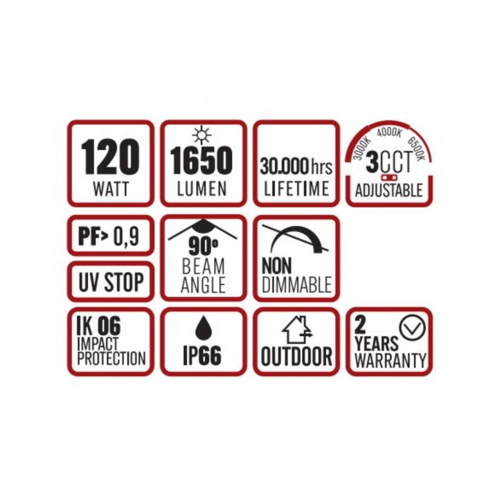 ΠΡΟΒΟΛΕΑΣ LED ME ΗΛΙΑΚΟ ΠΑΝΕΛ SMD PROFESSIONAL 120W 3CCT(3000/4000/6500K) 1650lm 90° IP65 ΑΝΘΡΑΚΙ UNIVERSE