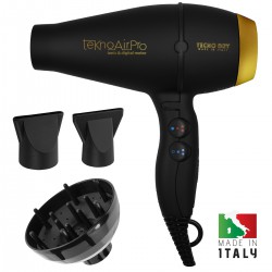 TeknoAirPro Black Ultra Ionic Line - Επαγγελματικό Πιστολάκι Μαλλιών Με 2 Στόμια & Φυσούνα 2650 W