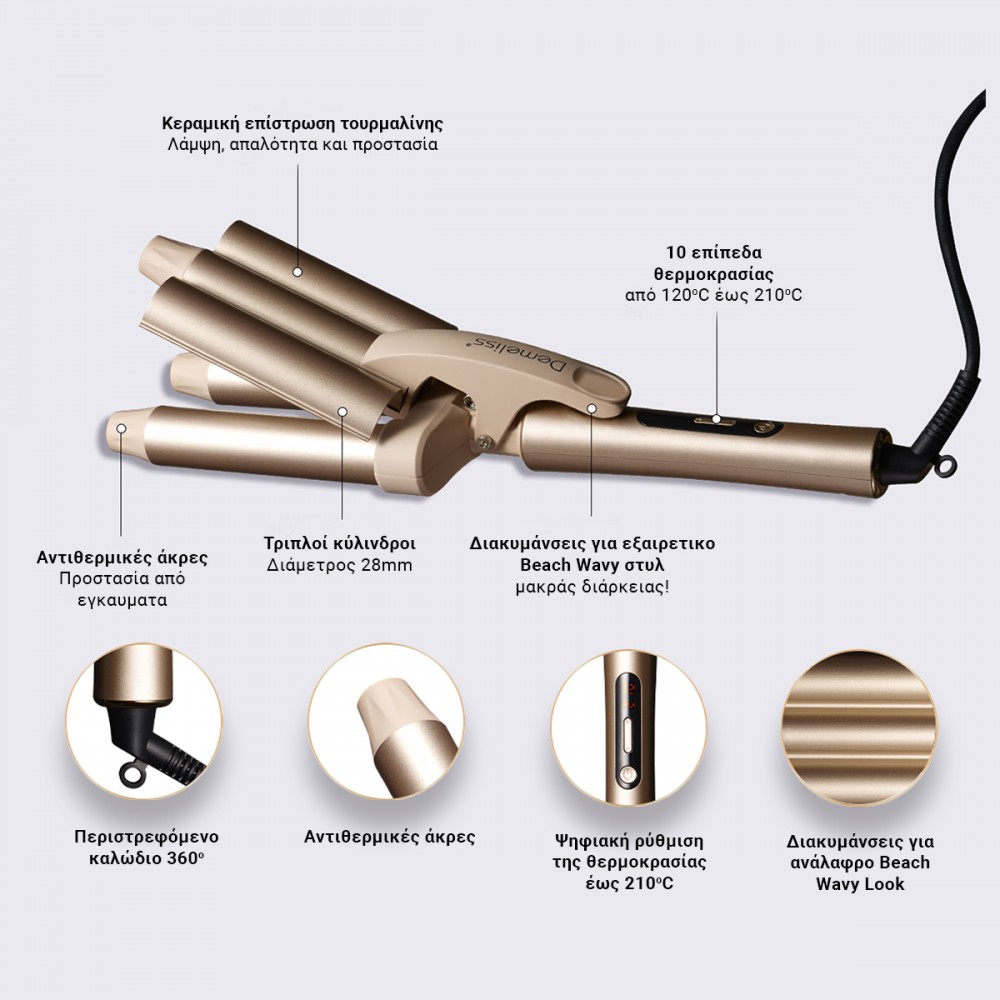 WAVES - Επαγγελματικό Ψηφιακό Τριπλό Ψαλίδι Μαλλιών Για Μπούκλες 2. 8 cm Με Κεραμική Πλάκα 210˚C