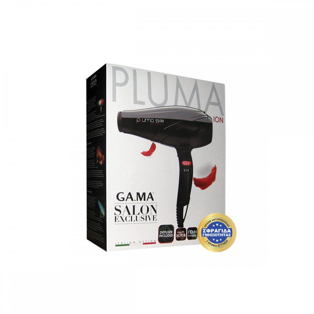 PLUMA5500 ION (BLACK) - Επαγγελματικό Πιστολάκι Μαλλιών Με Φυσούνα 2400 W