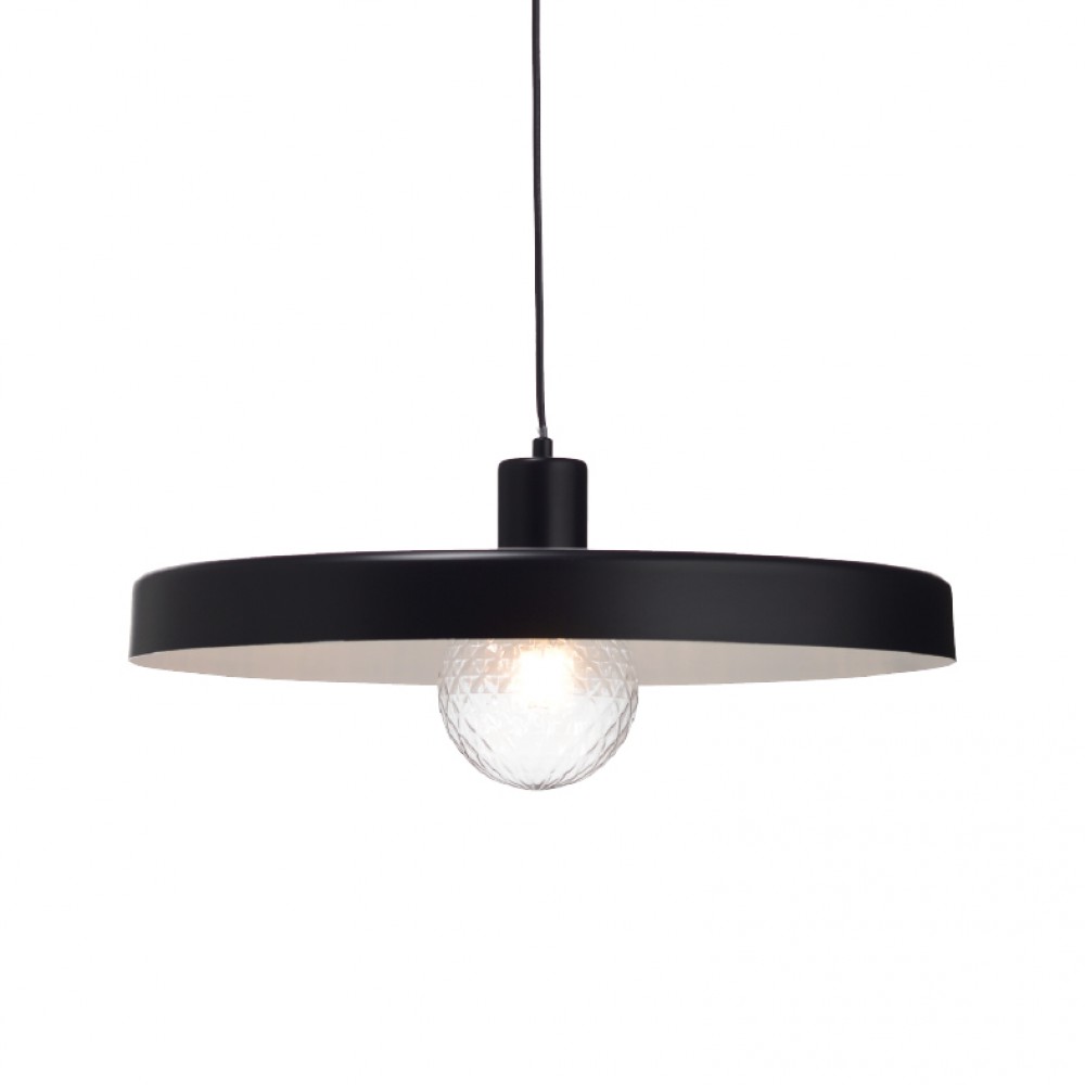 Μεταλλικό Κρεμαστό Φωτιστικό Καμπάνα Με PVC Καλώδιο Ø500 Μαύρό Ματ (Λευκό εσωτερικό) 1xE27 ACA 