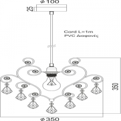 Κρεμαστό Φωτιστικό Μεταλλικό Με Κρύσταλλα 1xΕ27 ACA