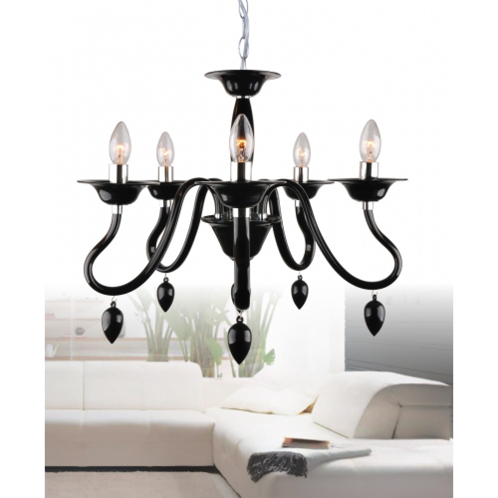 Μαύρο Ακρυλικό Φωτιστικό Πολυέλαιος 5xE14 Μεγάλης καθαρότητας Και Διαφάνειας Με Λεπτομέρειες Χρώμιου