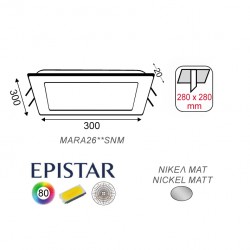 26W LED SMD Τετράγωνο Χωνευτό Slim Panel Σε Νίκελ Ματ Χρώμα 120º 230V IP44 MARA ACA