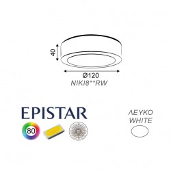 8W LED SMD Στρογγυλό Slim Panel Σε Λευκό Χρώμα 120º 230V IP44 NIKI-ALPI ACA